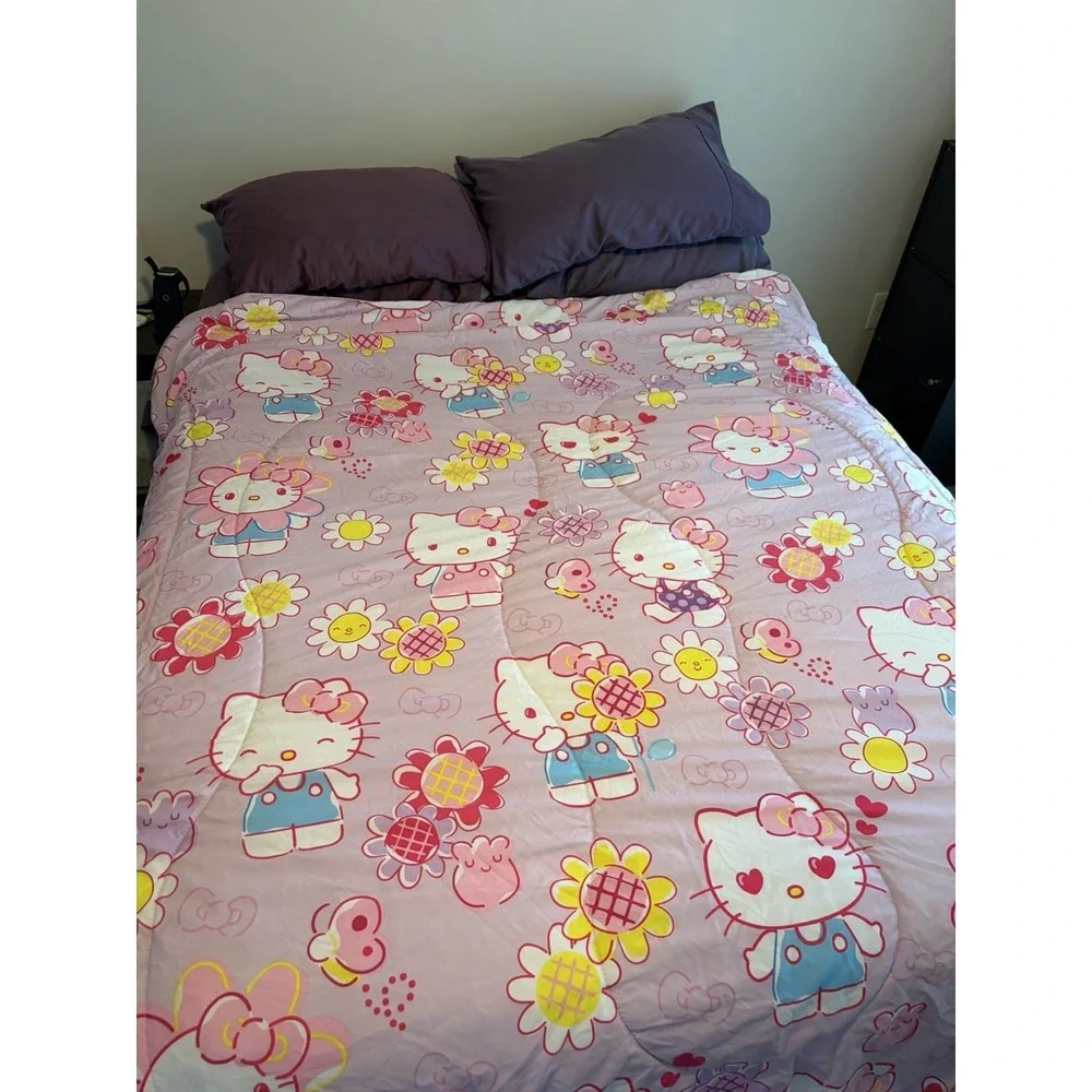 Hello Kitty Twin Comforter Reversible Purple Rainbow GardenSanrio Franco Bedding
